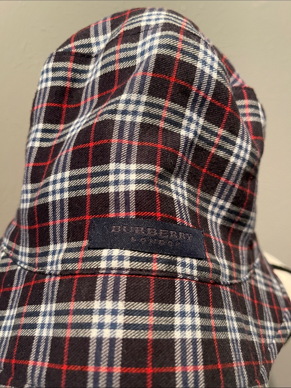 Burberry Navy, Red & White Plaid Bucket Hat - Picture 2 of 6